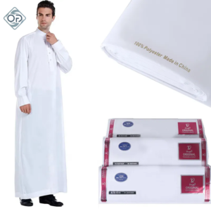 100% Spun Polyester 32*150D 220G/M Arab Muslims Thobe Woven Jacquard Fabric